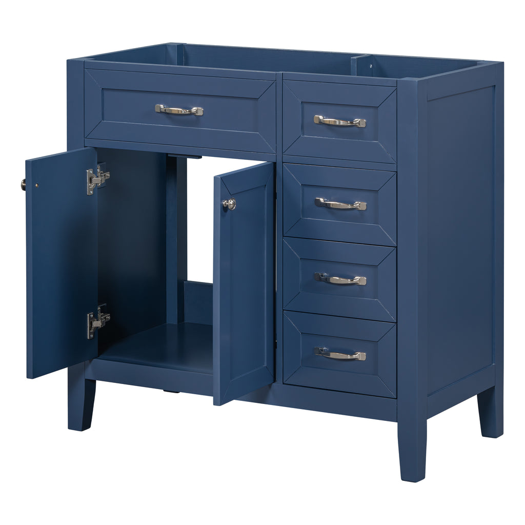 Leoglint 36" Bathroom Vanity without Sink, Cabinet Base Only, Bathroom Cabinet with Drawers, Solid Frame and MDF Board, Blue