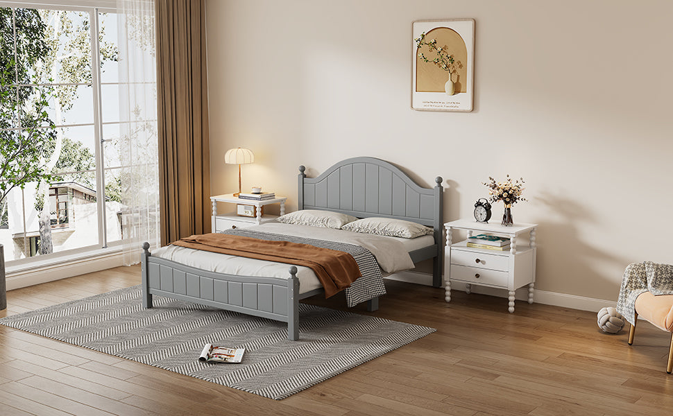 Traditional Concise Style Gray Solid Wood Platform Bed Frame, No Need Box Spring, Full