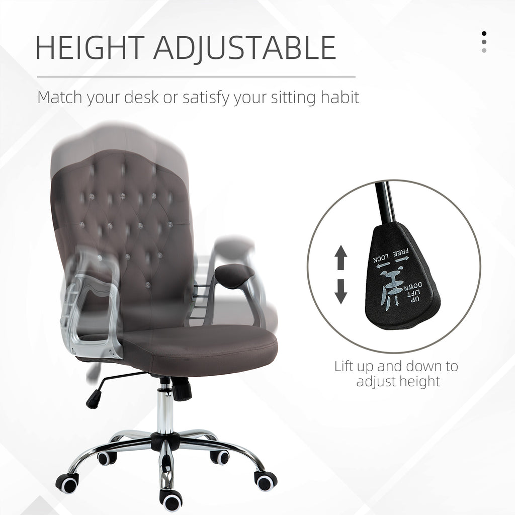 Leoglint Vinsetto Home Office Chair, Velvet Computer Chair, Button Tufted Desk Chair with Swivel Wheels, Adjustable Height, and Tilt Function, Dark Gray