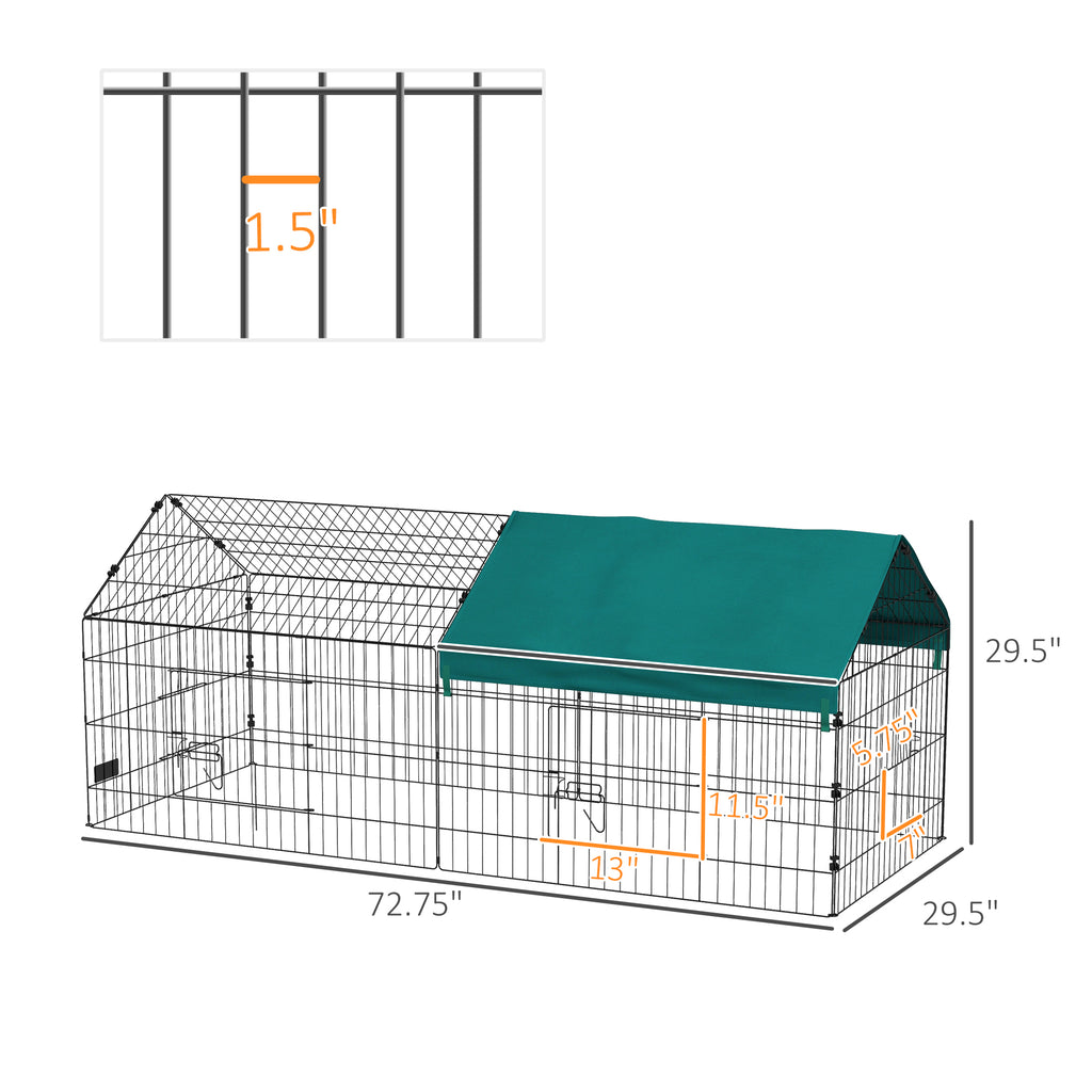 Leoglint 73" Small Animal Playpen, Pet Playpen Yard Fence for Rabbits, Chicken, Chinchillas with Roof for Indoor & Outdoor, Green