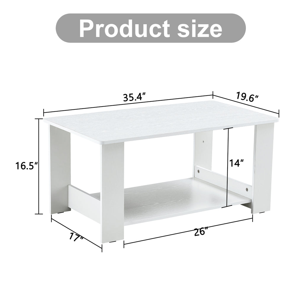 Leoglint A modern and minimalist white double layered rectangular coffee table and coffee table. MDF material is more durable and suitable for living rooms, bedrooms, and study rooms. 19.6 "*35.4"*16.5 "CT-16