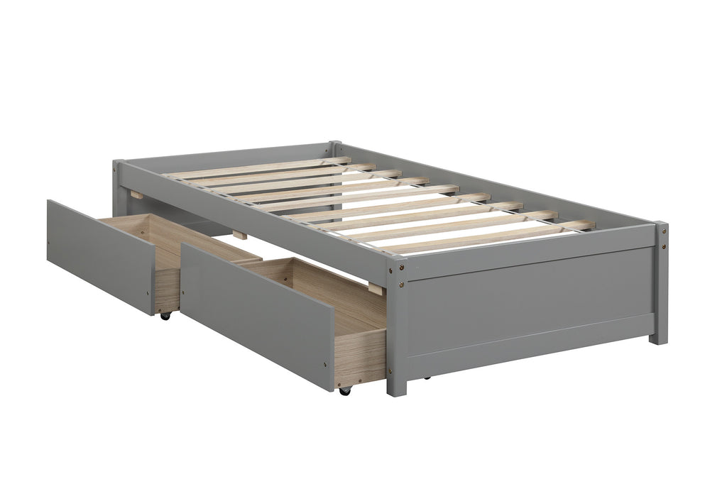 Twin Bed Frame with 2 Drawers, Solid Wood, No Box Spring Needed ,Grey(New SKU:W504P149041)