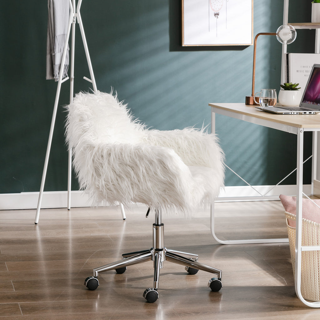 Leoglint HengMing Modern Faux fur home office chair, fluffy chair for girls, makeup vanity Chair