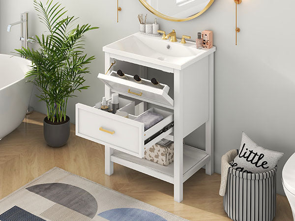 Leoglint 24'' Bathroom Vanity with Top Sink, Modern Bathroom Storage Cabinet with 2 Drawers, Single Sink Bathroom Vanity