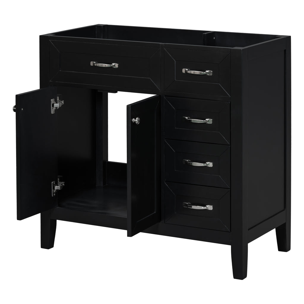 Leoglint 36" Bathroom Vanity without Sink, Cabinet Base Only, Bathroom Cabinet with Drawers, Solid Frame and MDF Board, Black