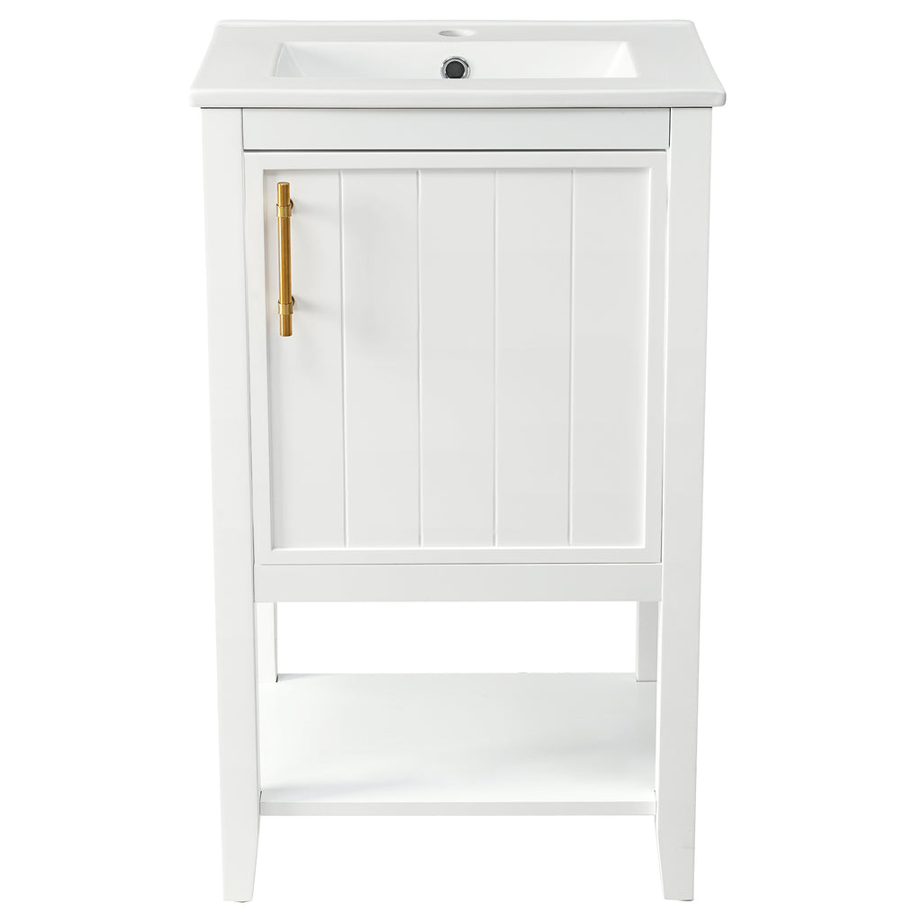 Leoglint 20" Bathroom Vanity with Sink, Bathroom Cabinet with Soft Closing Door, Storage Rack and Open Shelf, White