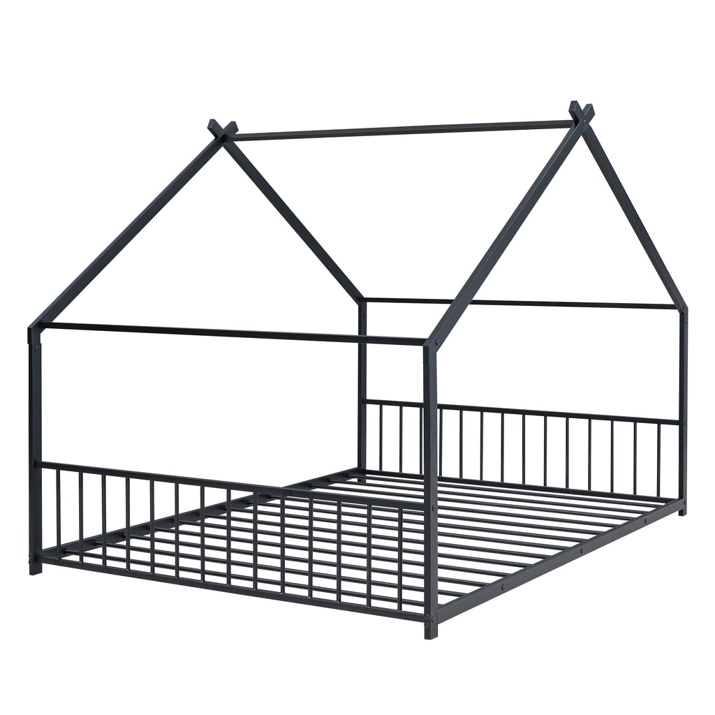 Leoglint Full Size Metal House Bed Frame, Black