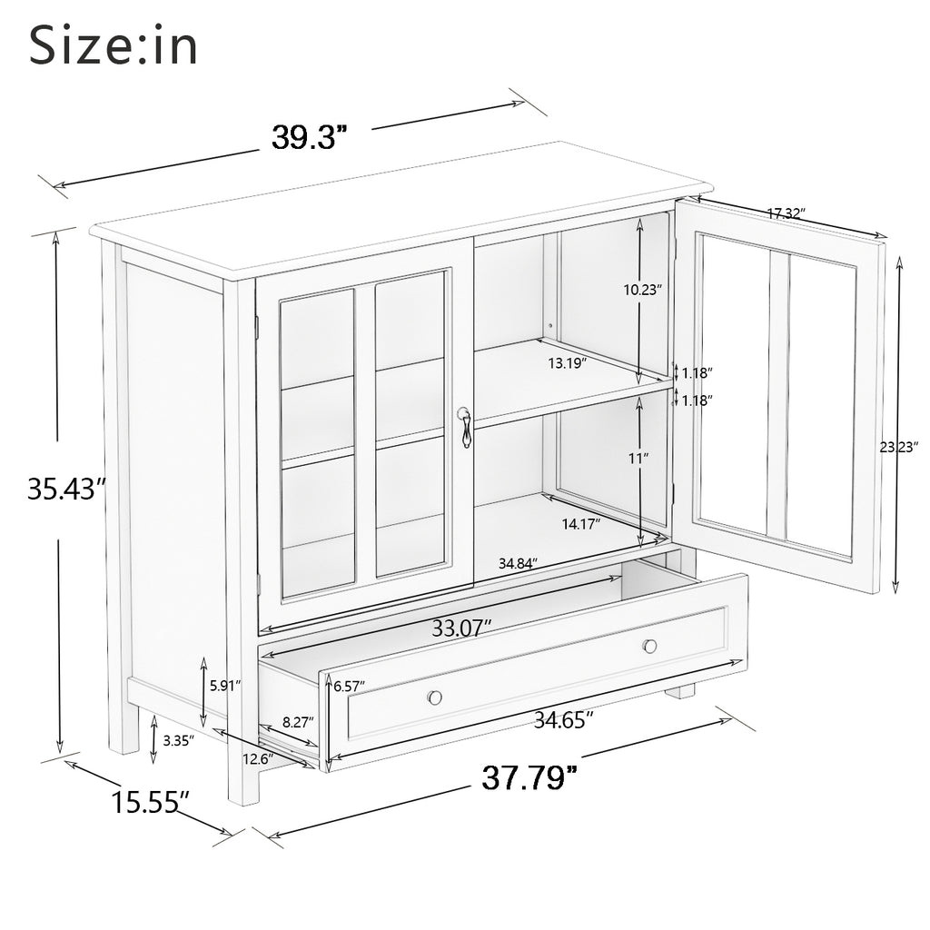 Leoglint Sideboard Buffet storage cabinet with double glass doors and unique bell handle