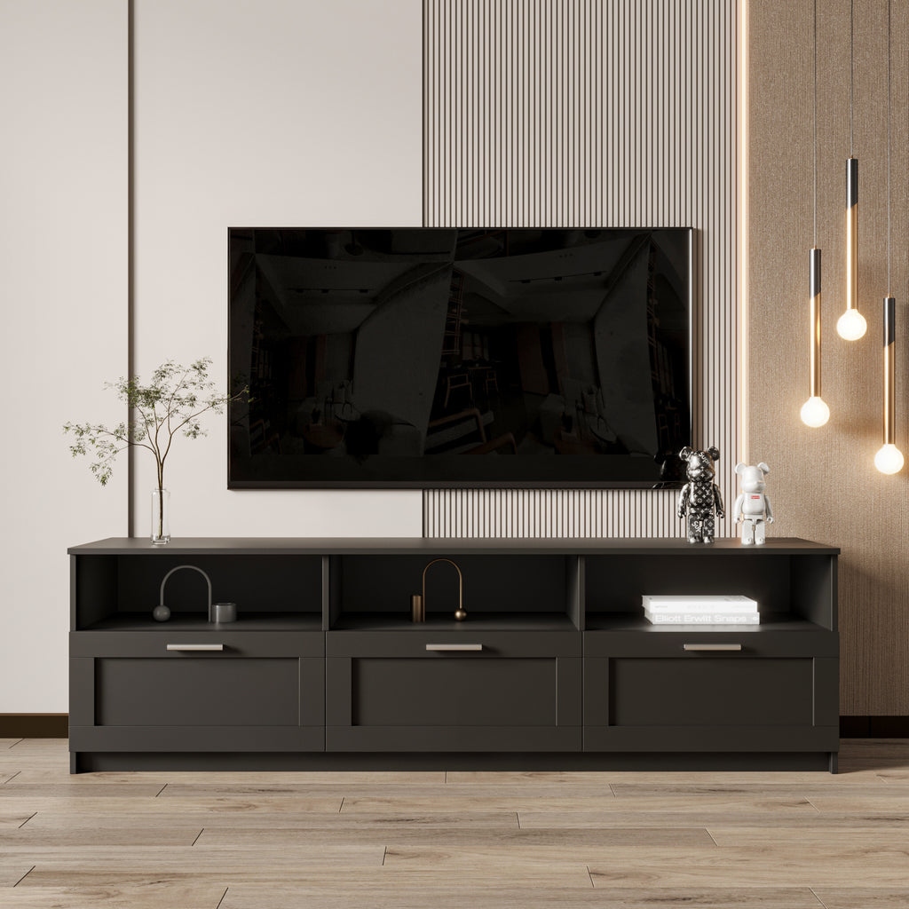 Leoglint Black modern minimalist TV cabinet 80 inch TV stand, open locker Living Room Bedroom