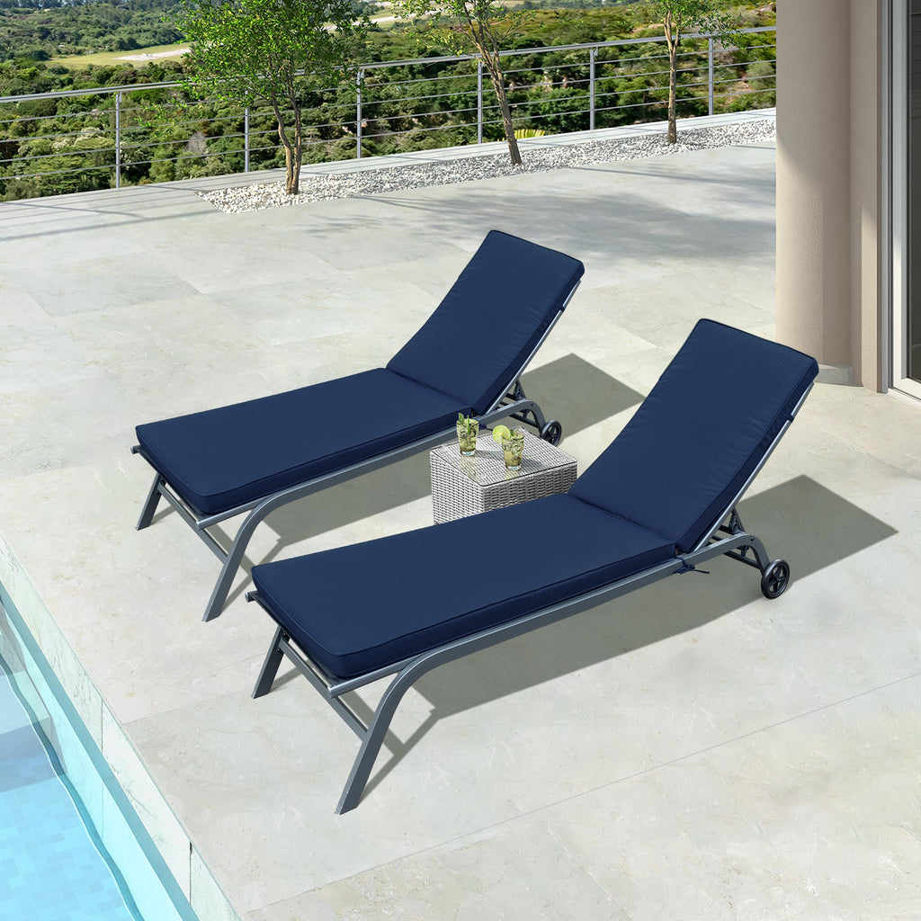 Leoglint 2PCS Set Outdoor Chair Outdoor Lounge Chair Cushion Replacement Patio Funiture Seat Cushion Chaise Lounge Cushion-Navy Blue