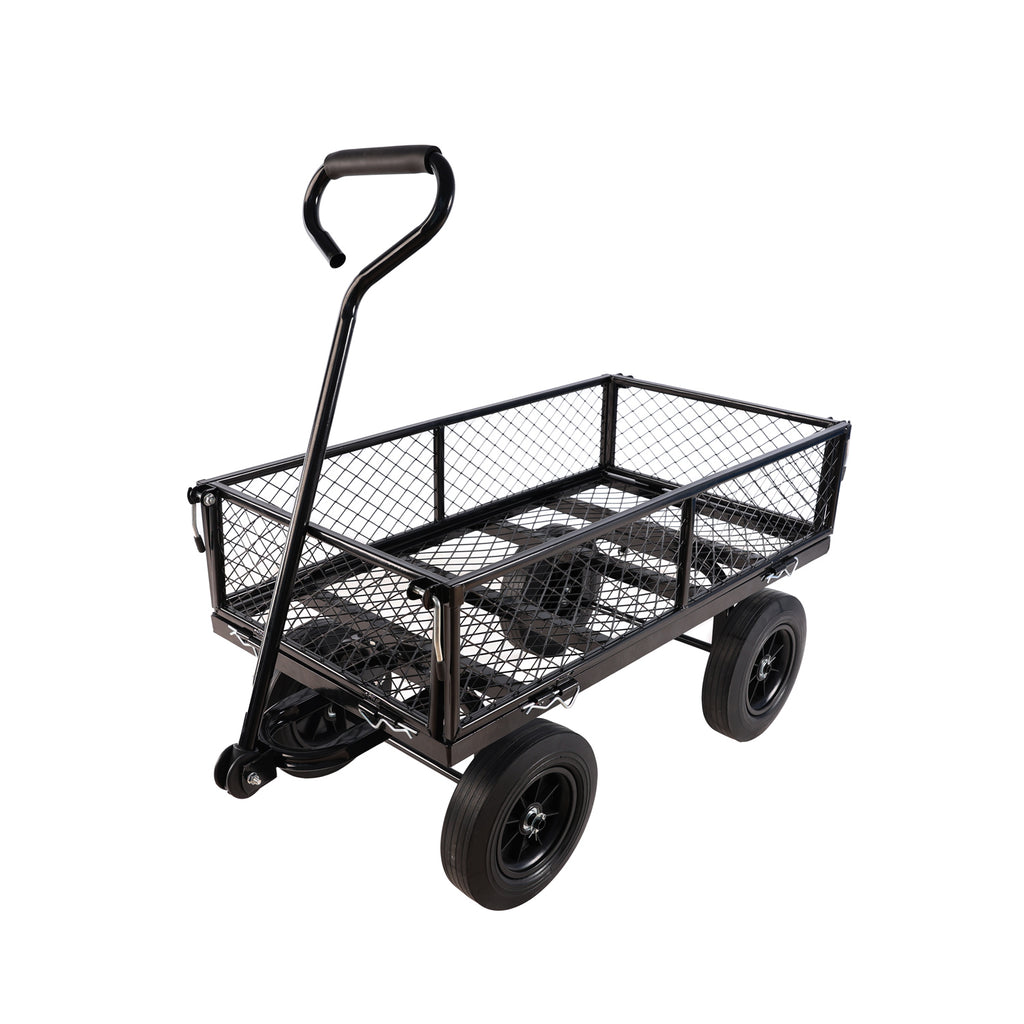 Leoglint (Black solid wheels wagon cart) Solid wheels Tools cart Wagon Cart Garden cart trucks make it easier to transport firewood