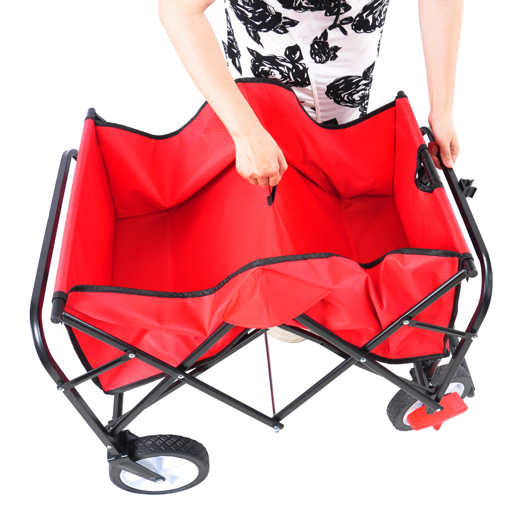 Leoglint Garden cart Folding Wagon Garden Shopping Beach Cart (Red)