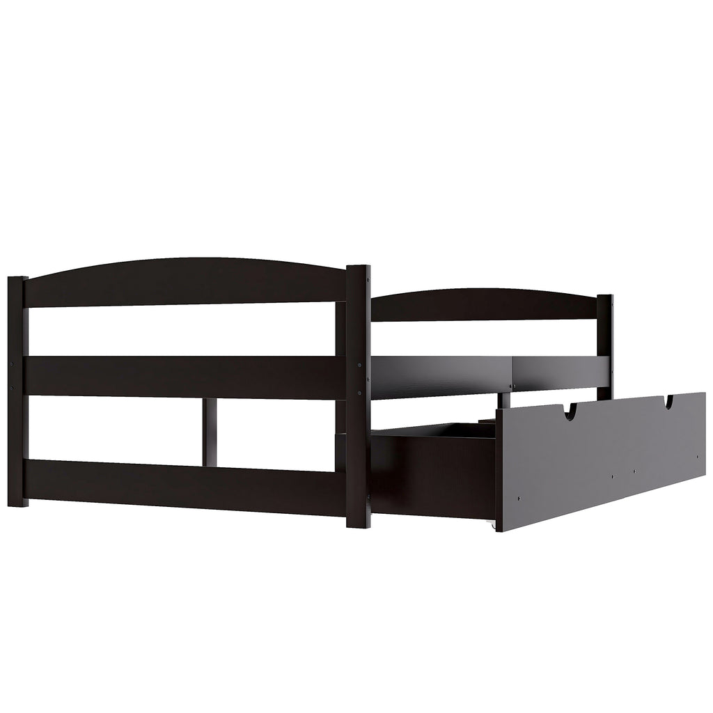 Leoglint Twin size platform bed frame, with two drawers, espresso