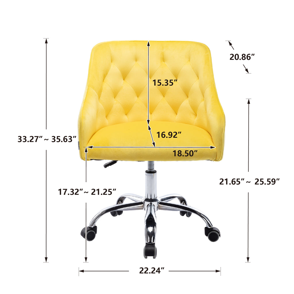 Leoglint COOLMORE Velvet Home Office Chair, Modern Cute Computer Chair, Wheels Swivel Height Adjustable Swivel Task Chair for Home Office (Yellow Velvet)