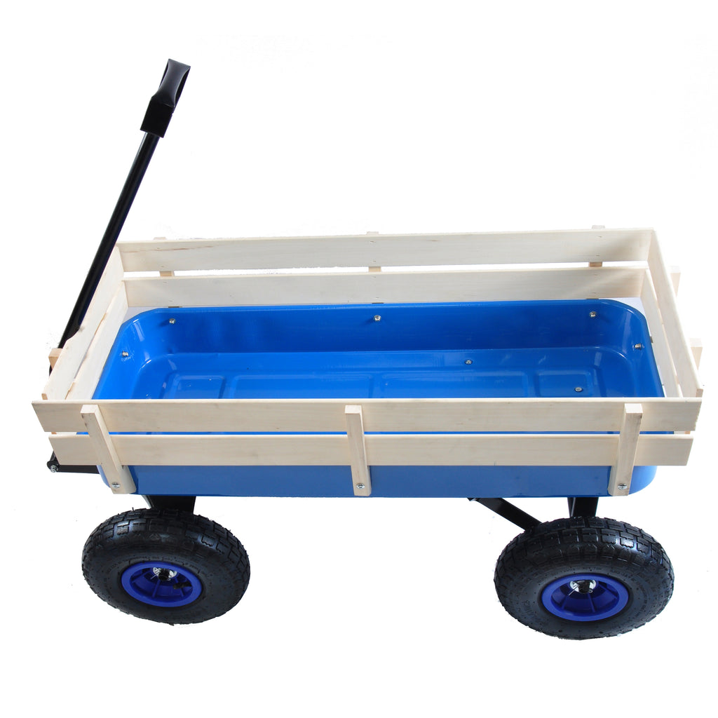 Leoglint Outdoor Wagon All Terrain Pulling Wood Railing Air Tires Garden Cart