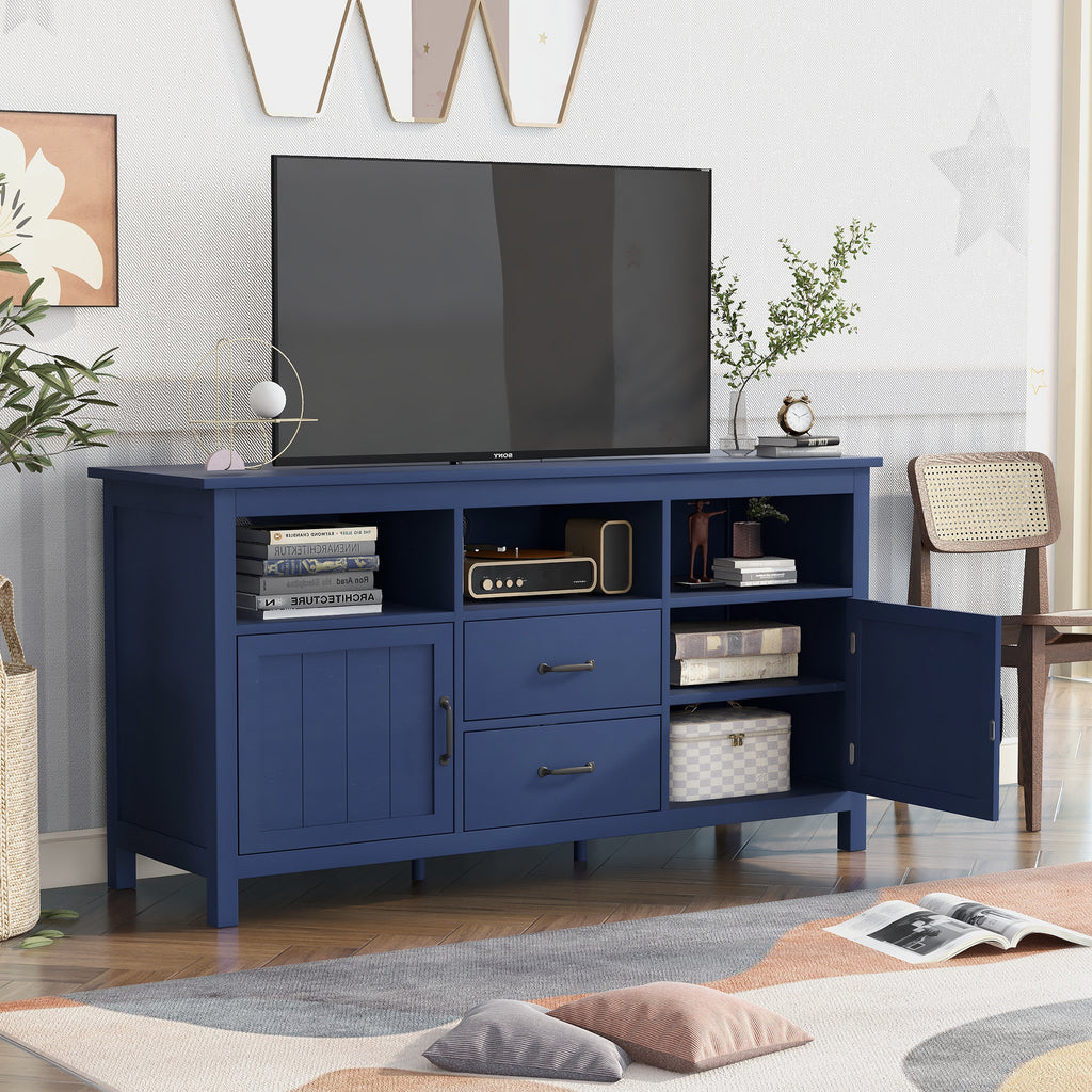 Leoglint U-Can TV Stand for TV up to 68 in with 2 Doors and 2 Drawers Open Style Cabinet, Sideboard for Living room, Navy