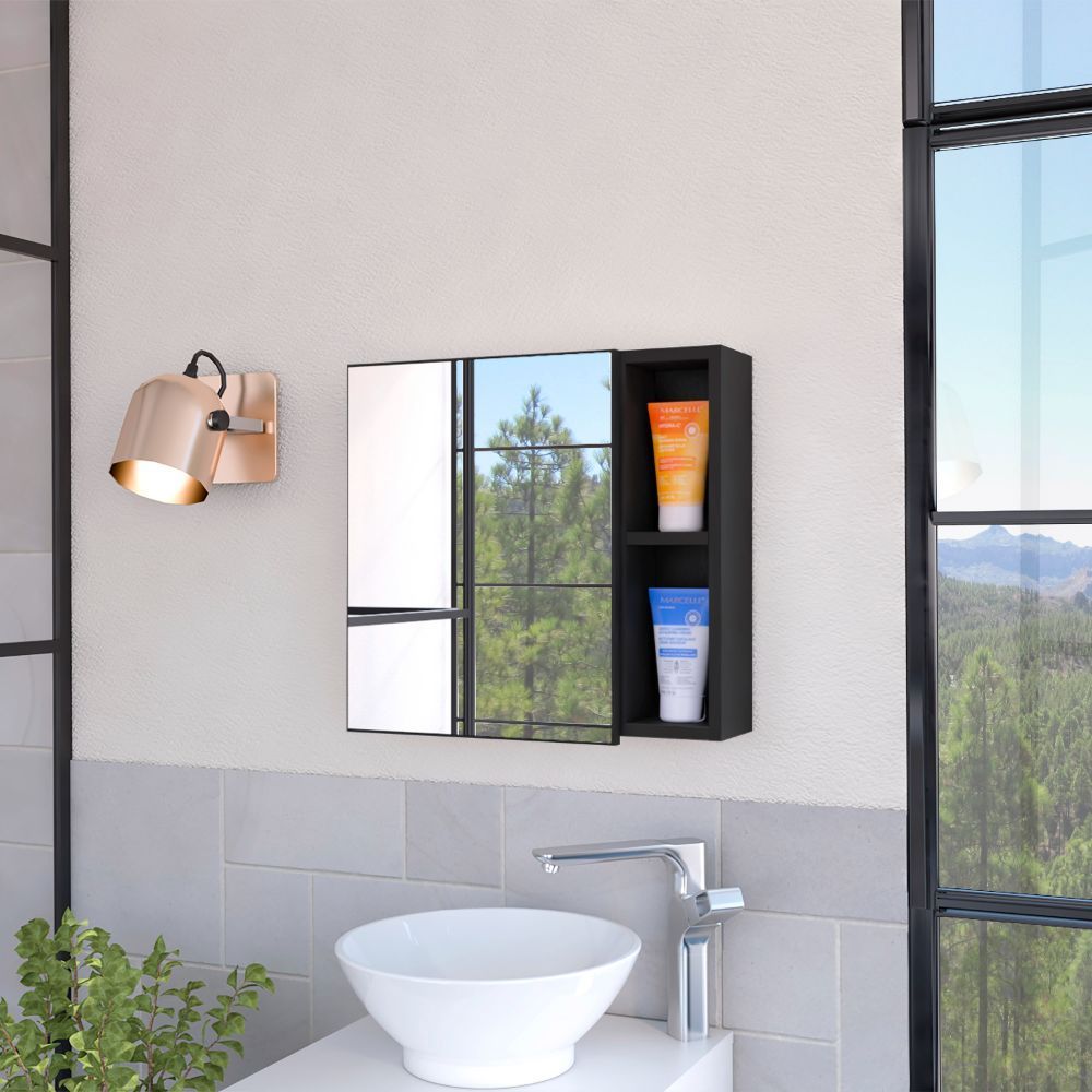 Leoglint Minsk Medicine Cabinet, Mirror, Two External Shelves, Single Door Cabinet, Three Interior Shelves