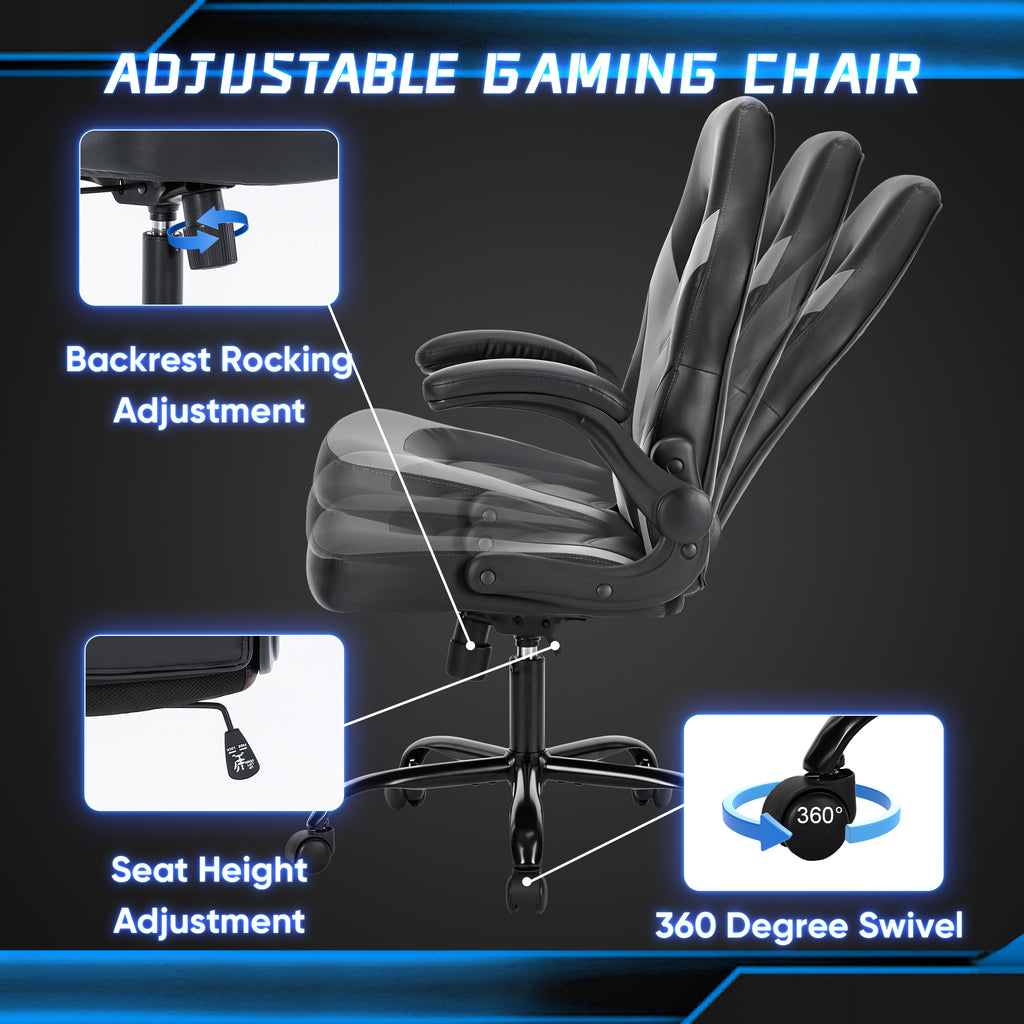 Leoglint Sweetcrispy Gaming Chair - PU Leather Computer Chair Ergonomic Office Chair with Lumbar Support, Height Adjustable Rolling Desk Chairs with Flip-up Armrests