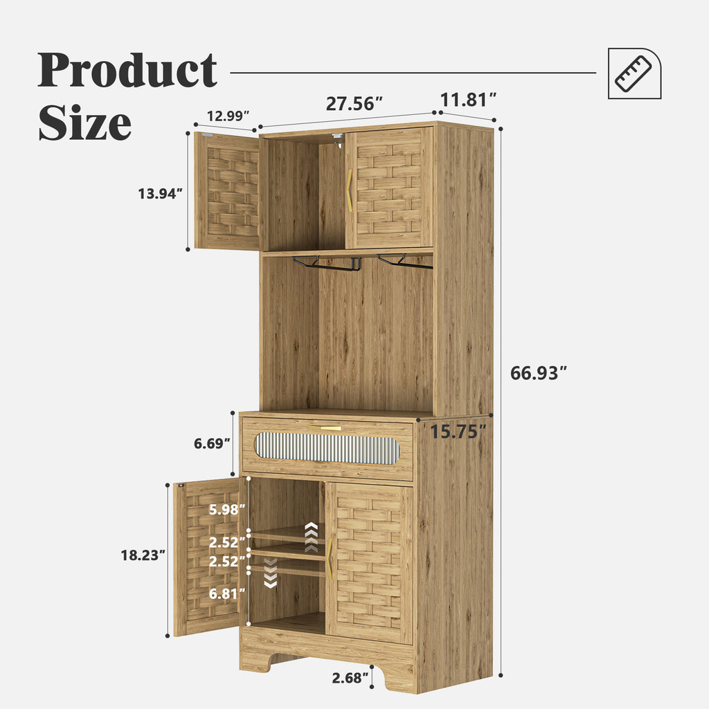 Leoglint Sideboard 67'' Tall Pantry Buffet Cabinet  Freestanding Hutch Cupboard for Home, Kitchen,Tall Freestanding Liquor Cabinet Bar for Kitchen, Dining Room