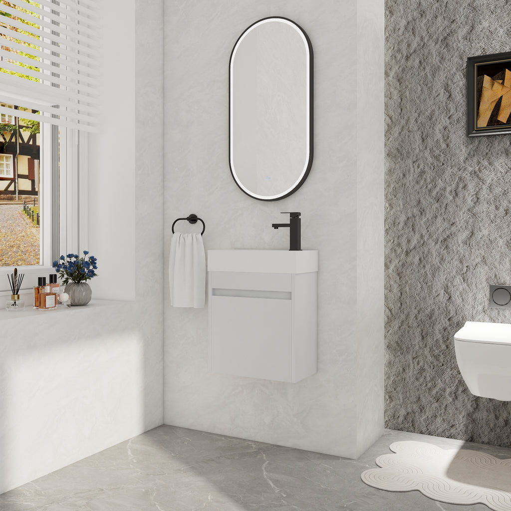 Leoglint 18'' Floating Wall-Mounted Bathroom Vanity with White Resin Sink & Soft-Close Cabinet Door