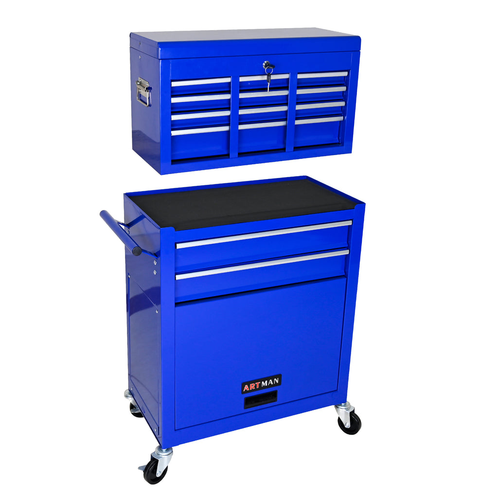 Leoglint High Capacity Rolling Tool Chest with Wheels and Drawers, 8-Drawer Tool Storage Cabinet--BLUE