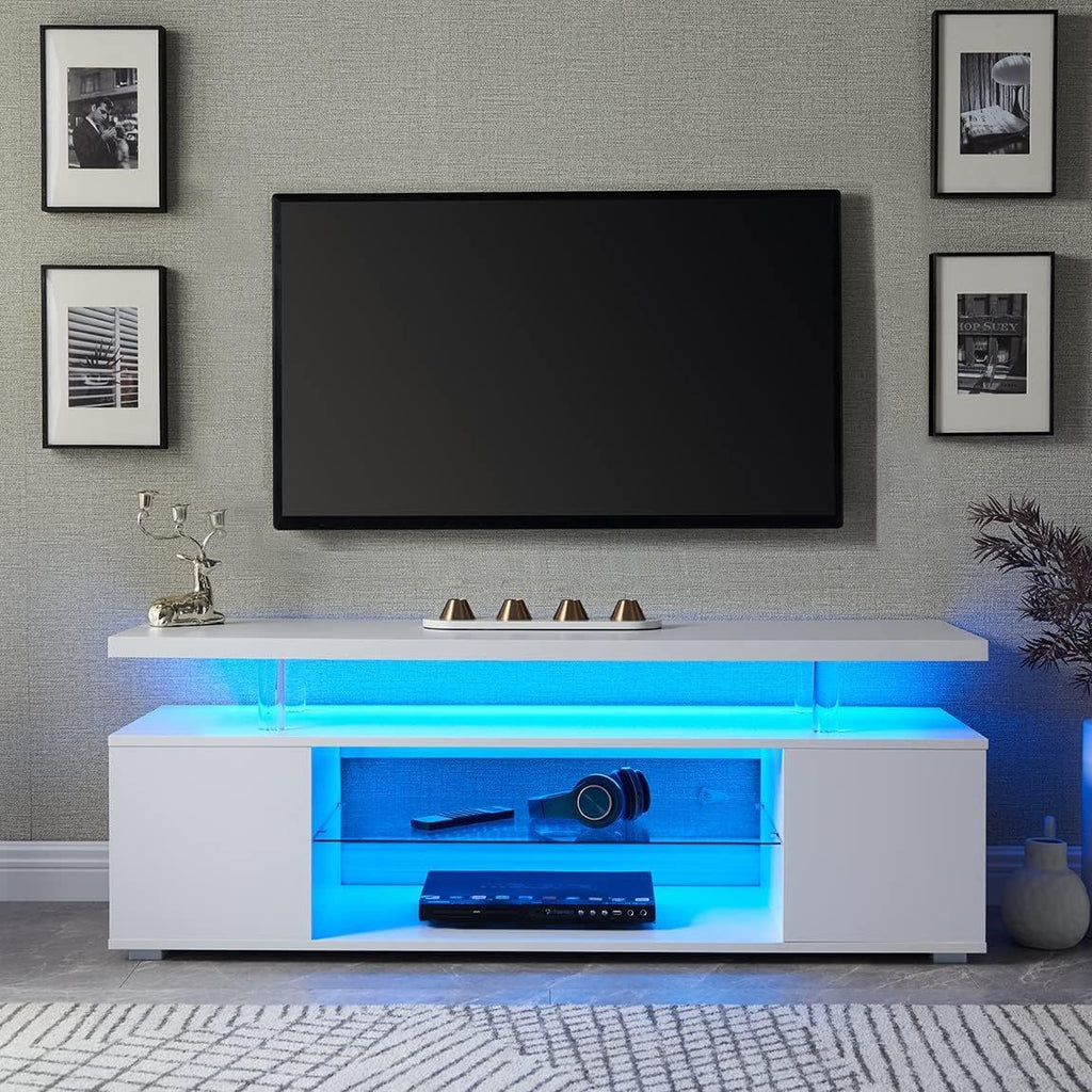 Leoglint TV Stand for 65 Inch TV LED Gaming Entertainment Center Media Storage Console Table with Large Side Cabinet for Living Room( White)