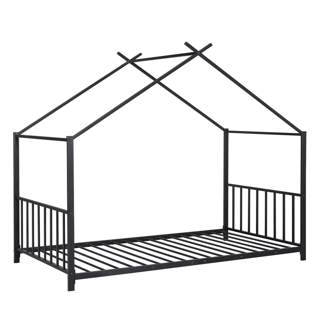 Leoglint Twin Size Metal House Platform Bed Frame, Black