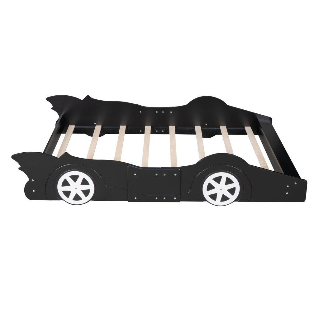 Leoglint Full Size Race Car-Shaped Platform Bed Frame with Wheels,Black