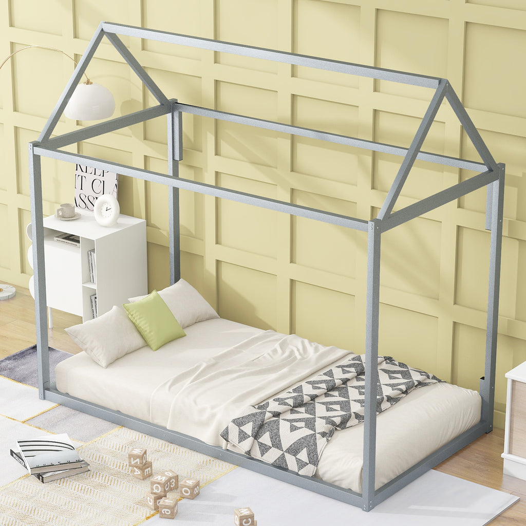 Metal House Shape Platform Bed Frame, twin