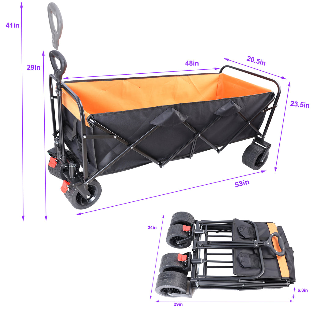 Leoglint Big large capacity Folding Garden cart Extra Long Extender Wagon Cart Folding Wagon Garden Shopping Beach Cart (black + orange)