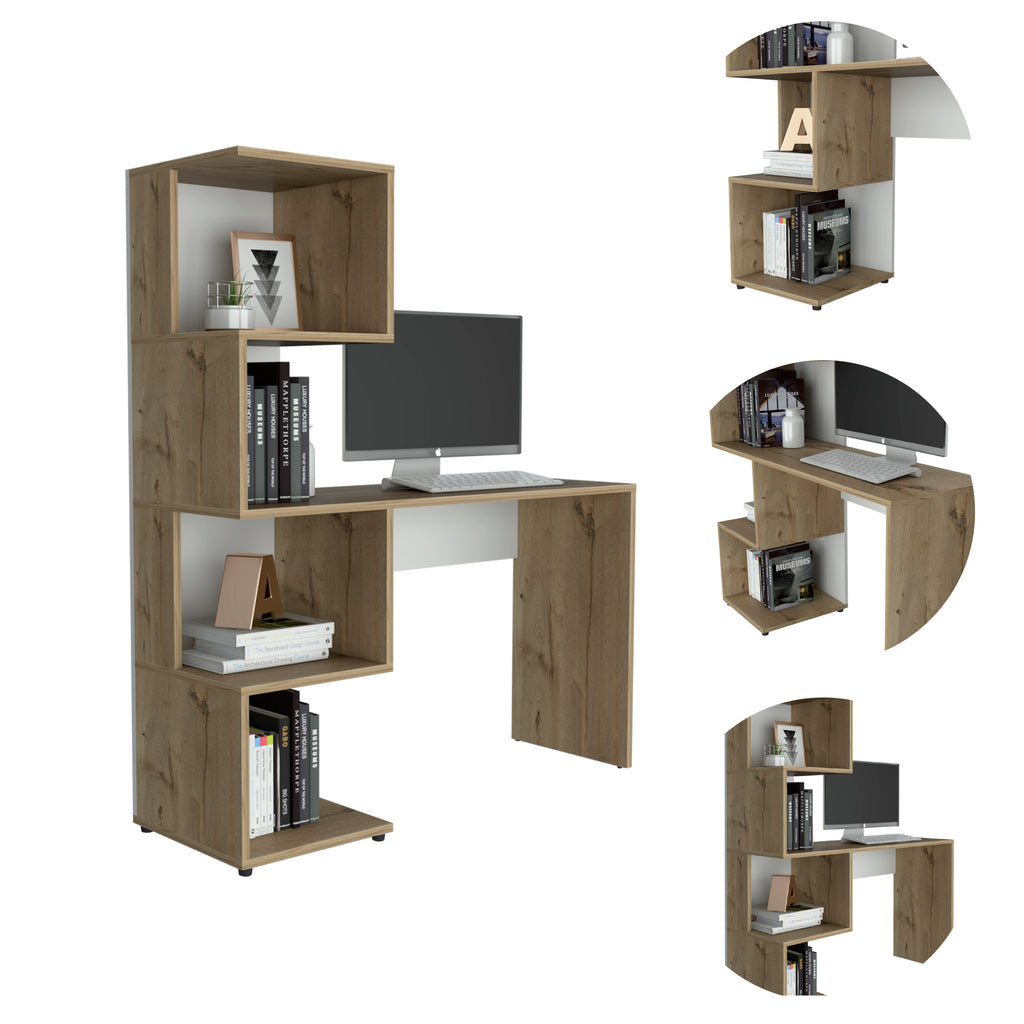 Leoglint Vik Office Desk with Storage Cabinets, Four Shelves