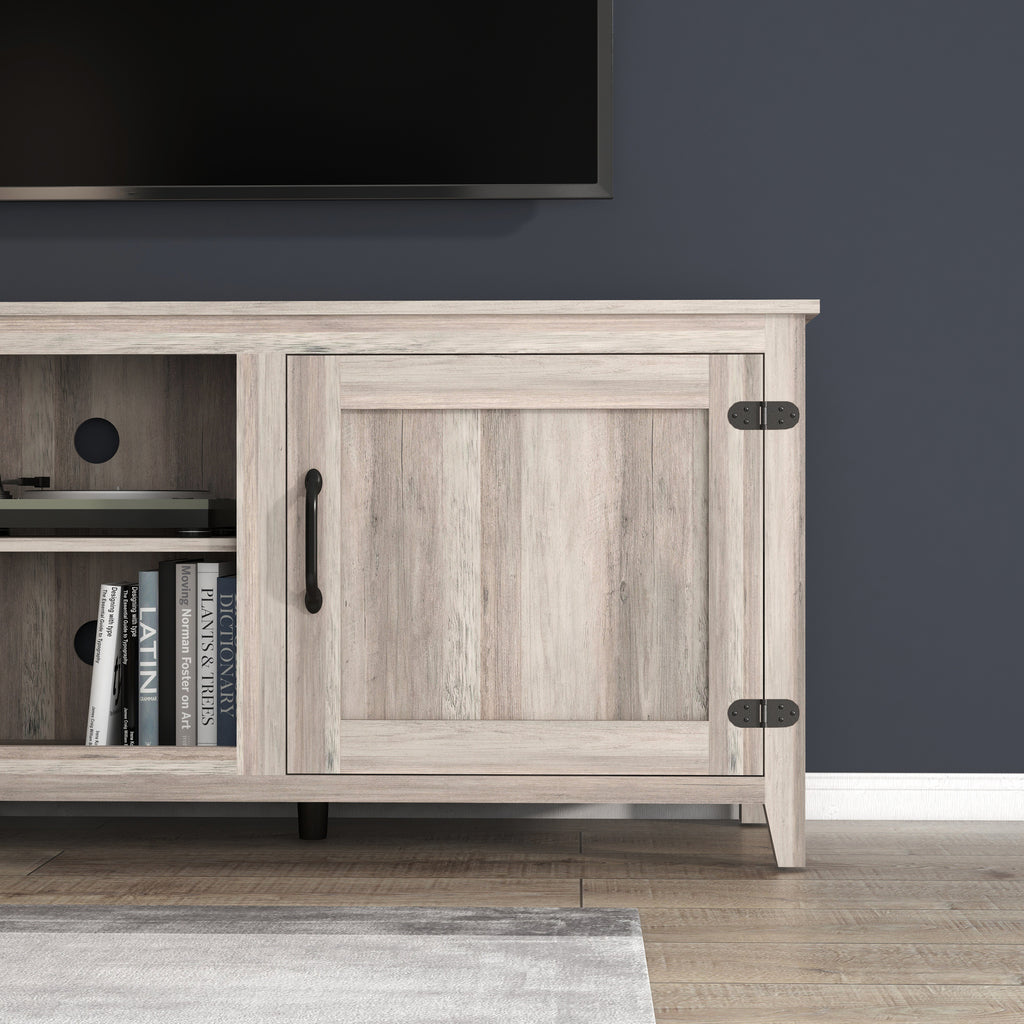 Leoglint TV Stand Storage Media Console Entertainment Center With Two Doors, Grey Walnut