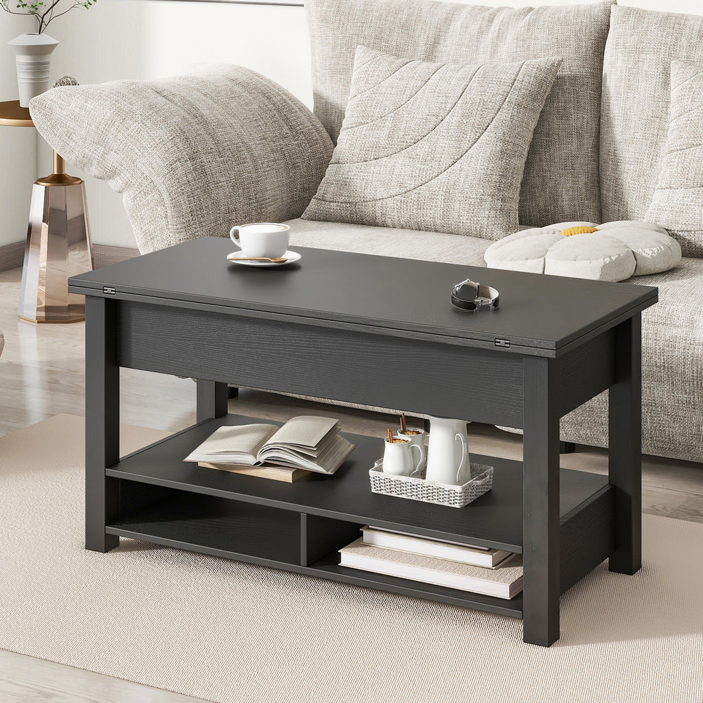 Leoglint [VIDEO provided] ON-TREND Lift Top Coffee Table, Multi-Functional Coffee Table with Open Shelves, Modern Lift Tabletop Dining Table for Living Room, Home Office, Black