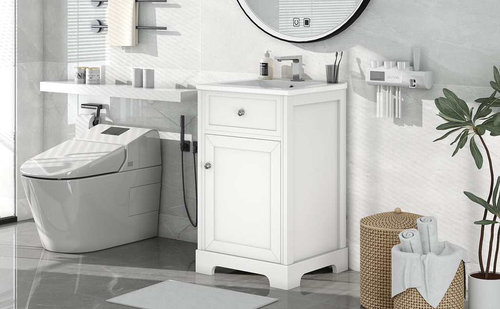 Leoglint 20" Bathroom Vanity with Sink, Bathroom Cabinet with Soft Closing Door, Storage Rack and Adjustable Shelve, White