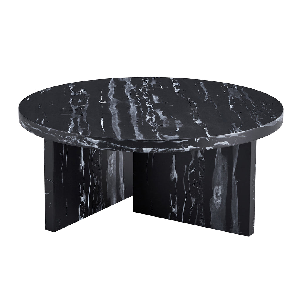 Leoglint Black MDF material circular coffee table with texture, 31.4 inch black middle table, modern tea table, suitable for small spaces, living room.