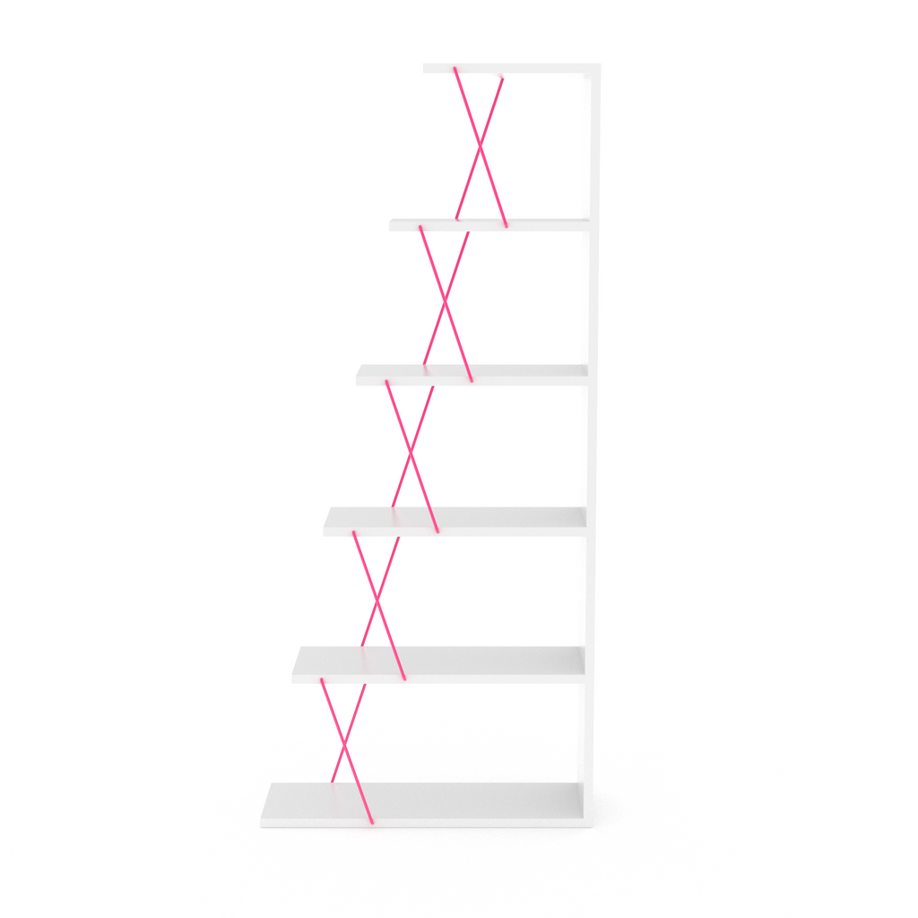 Leoglint Furnish Home Store Modern 5 Tier Ladder Bookshelf Organizers, Narrow Bookshelf for Small Spaces Office Furniture Bookcase ,White/Pink