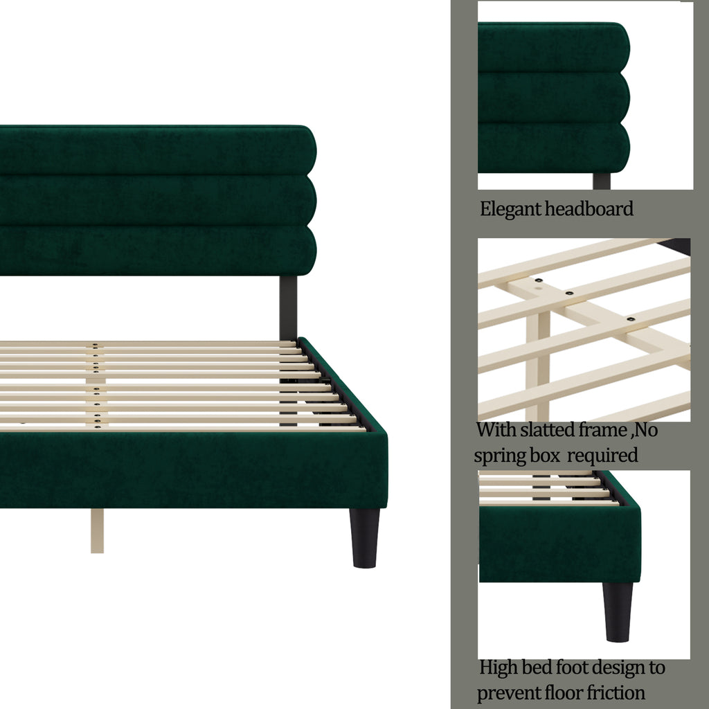 Queen Bed Frame with Headboard,Sturdy Platform Bed with Wooden Slats Support,No Box Spring,Mattress Foundation,Easy Assembly  Green