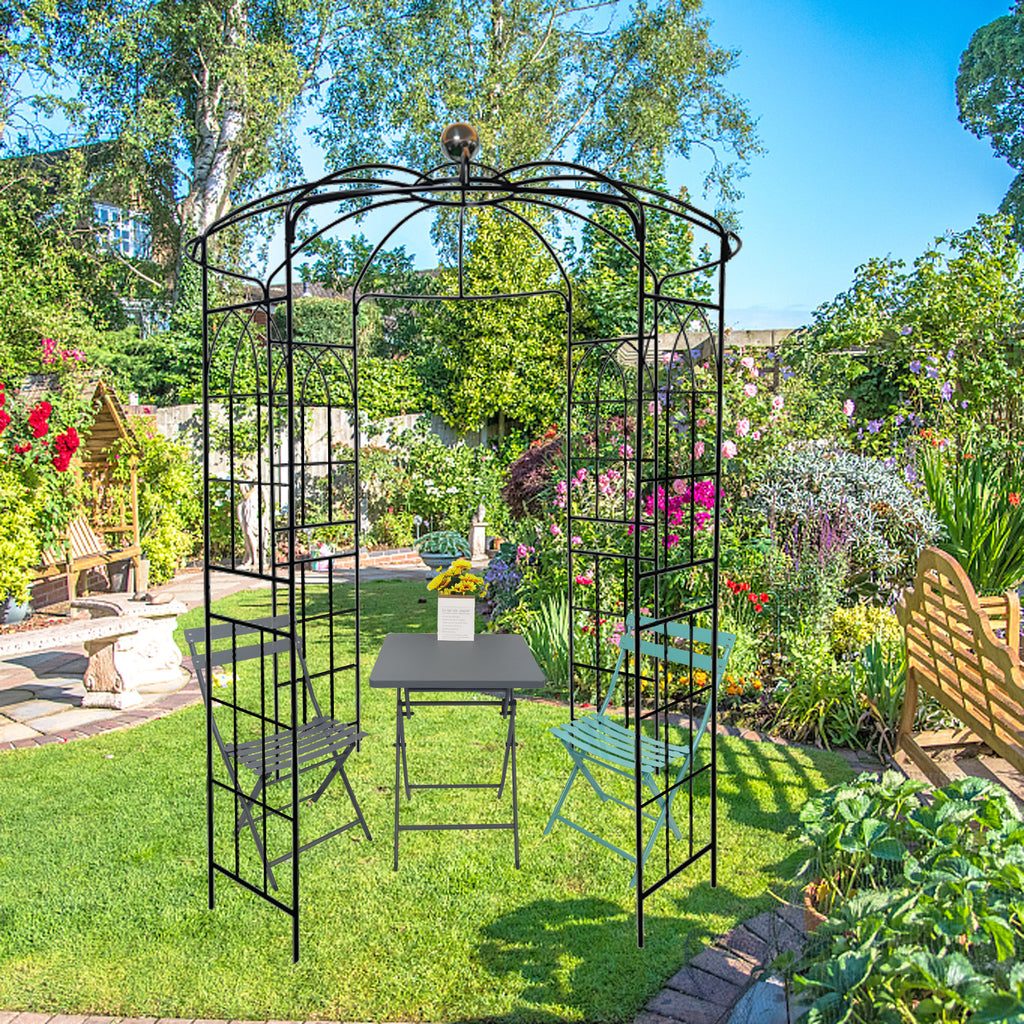 Leoglint Metal Garden Trellis Iron Garden Arbors Gazebo Dia81.3'' x 114.2'' High Birdcage Shape Pergola Pavilion for Wedding CeremonyOutdoor Black