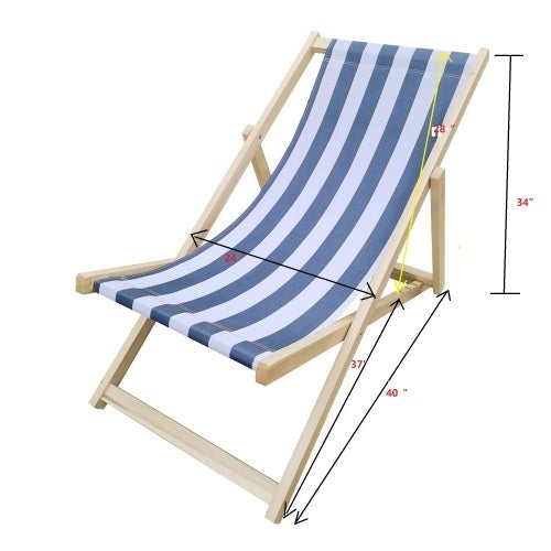 Leoglint populus wood sling Outdoor chair blue Stripe Broad blue Stripe (color: Dark blue) folding chaise lounge chair