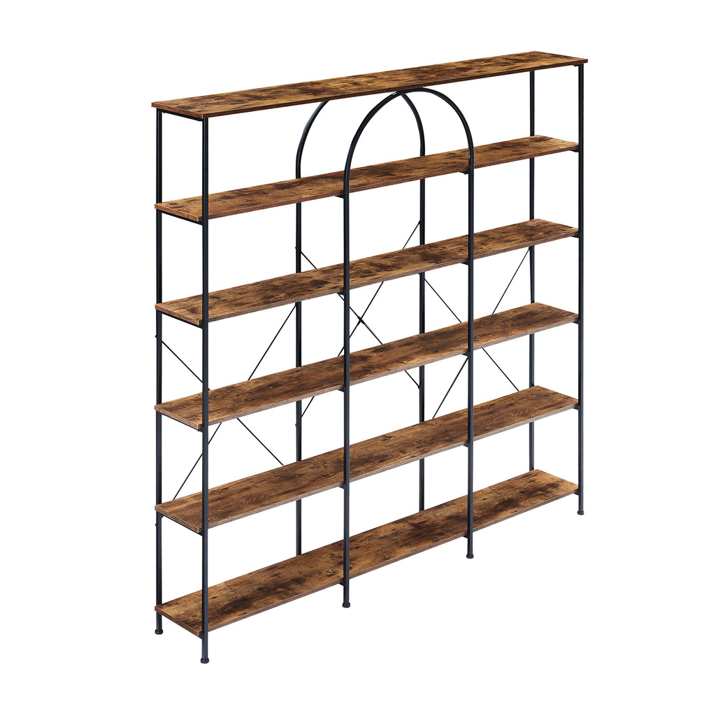 Leoglint 6 Tier Bookcase Home Office Open Bookshelf, Vintage Industrial Style Shelf with Metal Frame, MDF Board, Brown