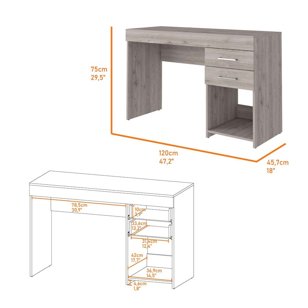 Leoglint Austin Writing Computer Office Desk, Two Drawers, One Cabinet