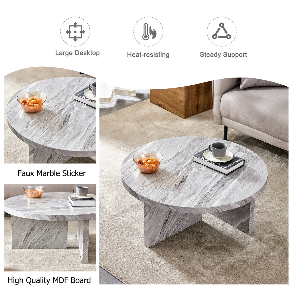 Leoglint Gray MDF material circular textured coffee table, 31.4-inch gray middle table, modern coffee table, suitable for small spaces, living room.