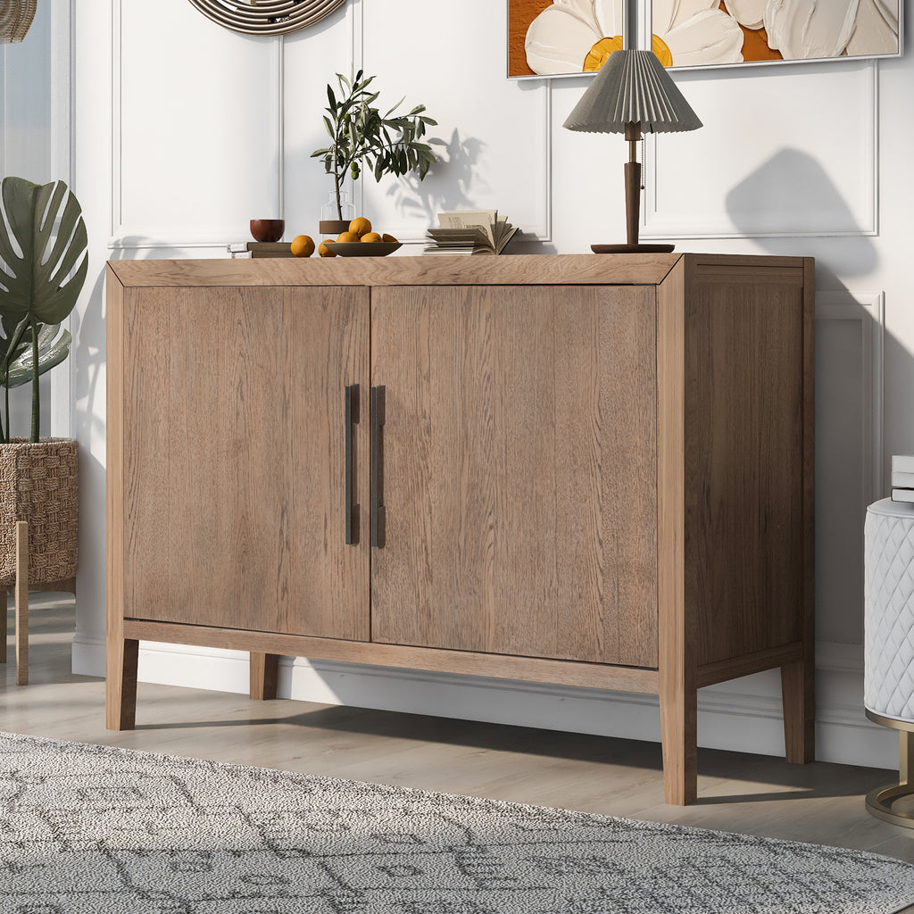 Leoglint U-Style Storage Cabinet Sideboard Wooden Cabinet with 2 Metal handles and 2 Doors for Hallway, Entryway, Living Room