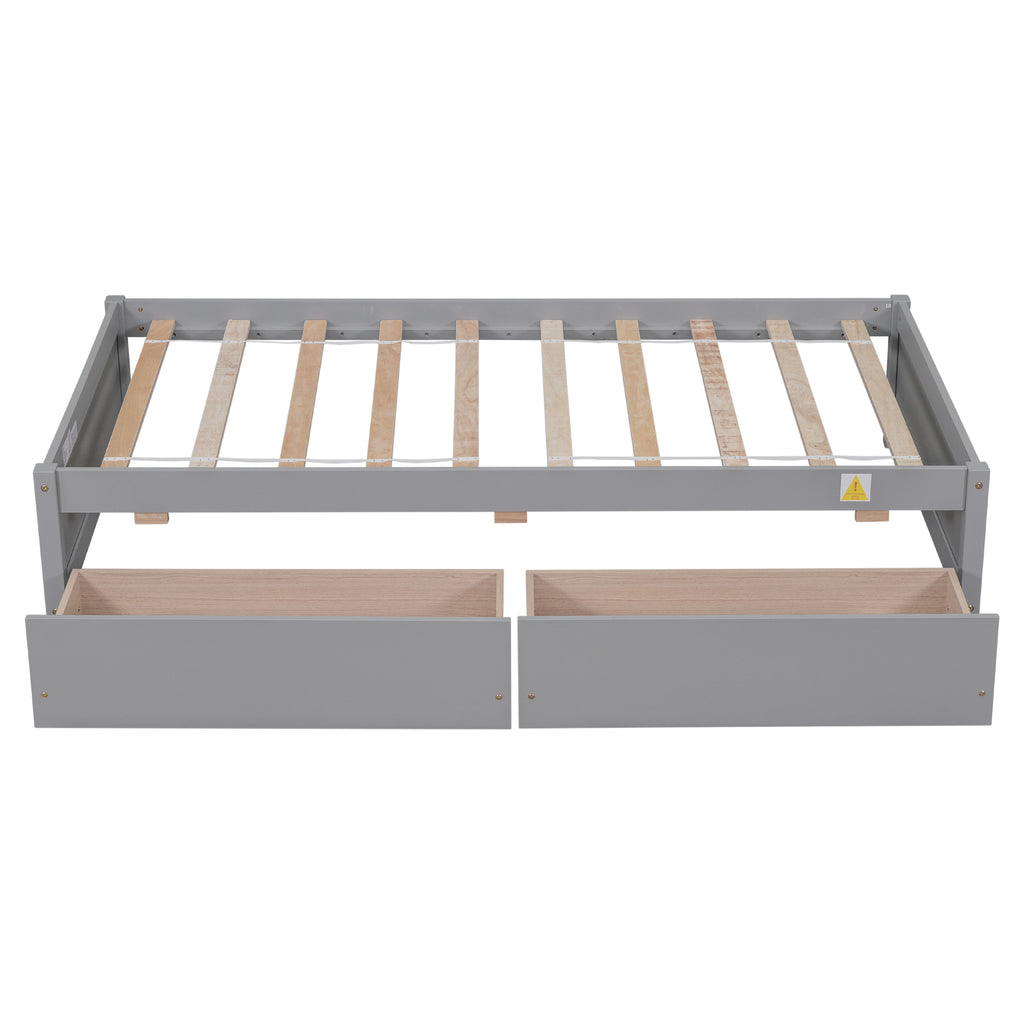 Twin Bed Frame with 2 Drawers, Solid Wood, No Box Spring Needed ,Grey(New SKU:W504P149041)