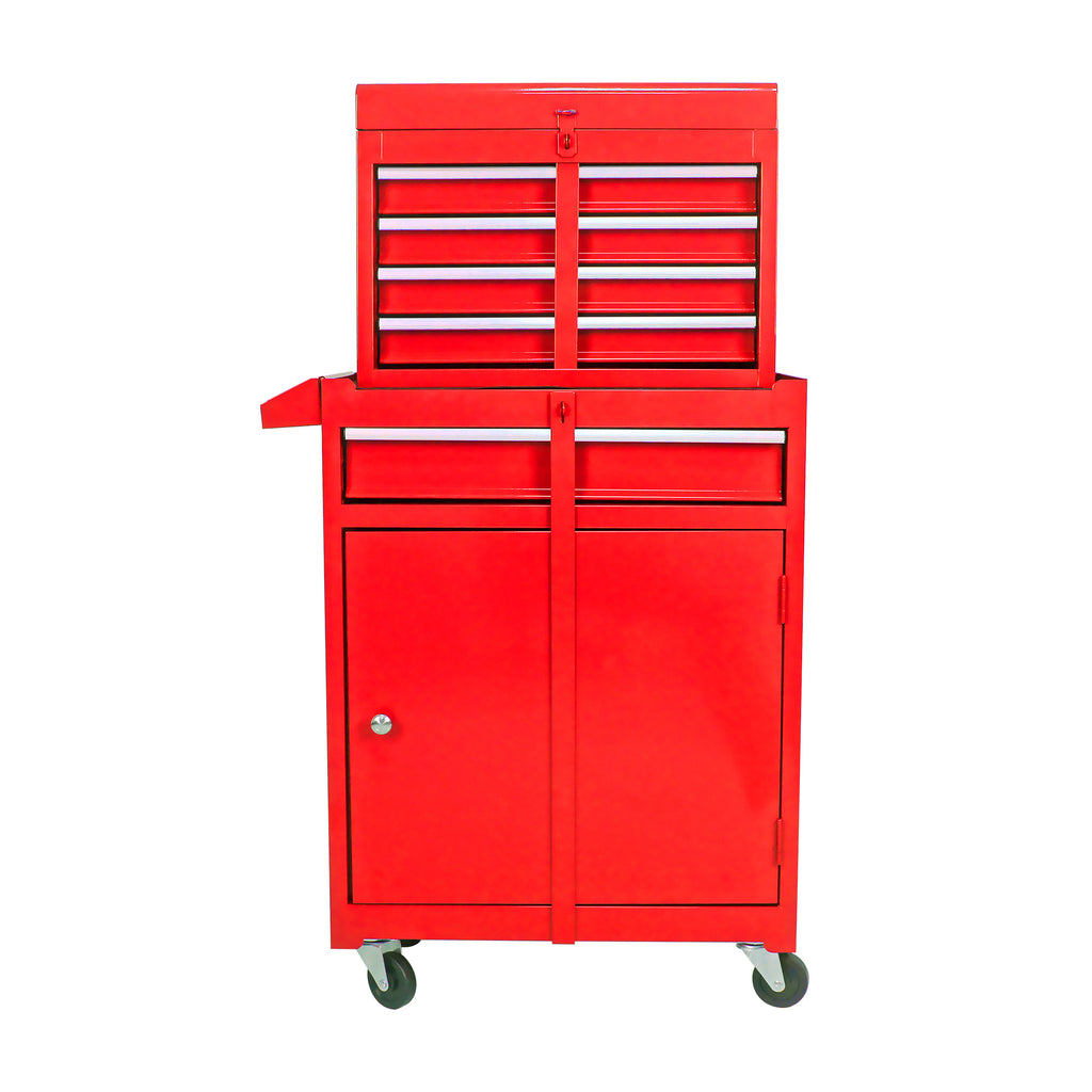 Leoglint Detachable 5 Drawer Tool Chest with Bottom Cabinet and One Adjustable Shelf--Red