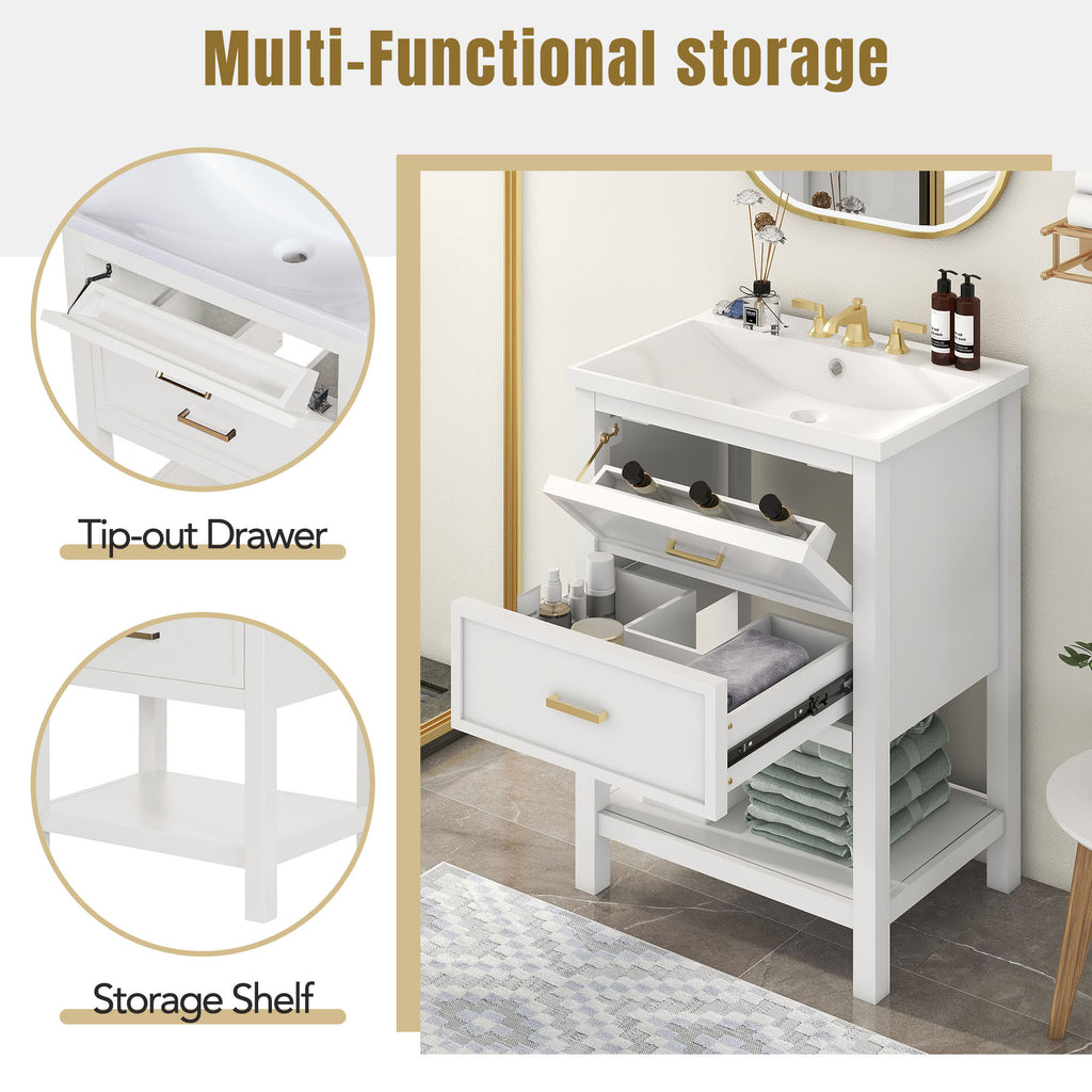 Leoglint 24'' Bathroom Vanity with Top Sink, Modern Bathroom Storage Cabinet with 2 Drawers, Single Sink Bathroom Vanity