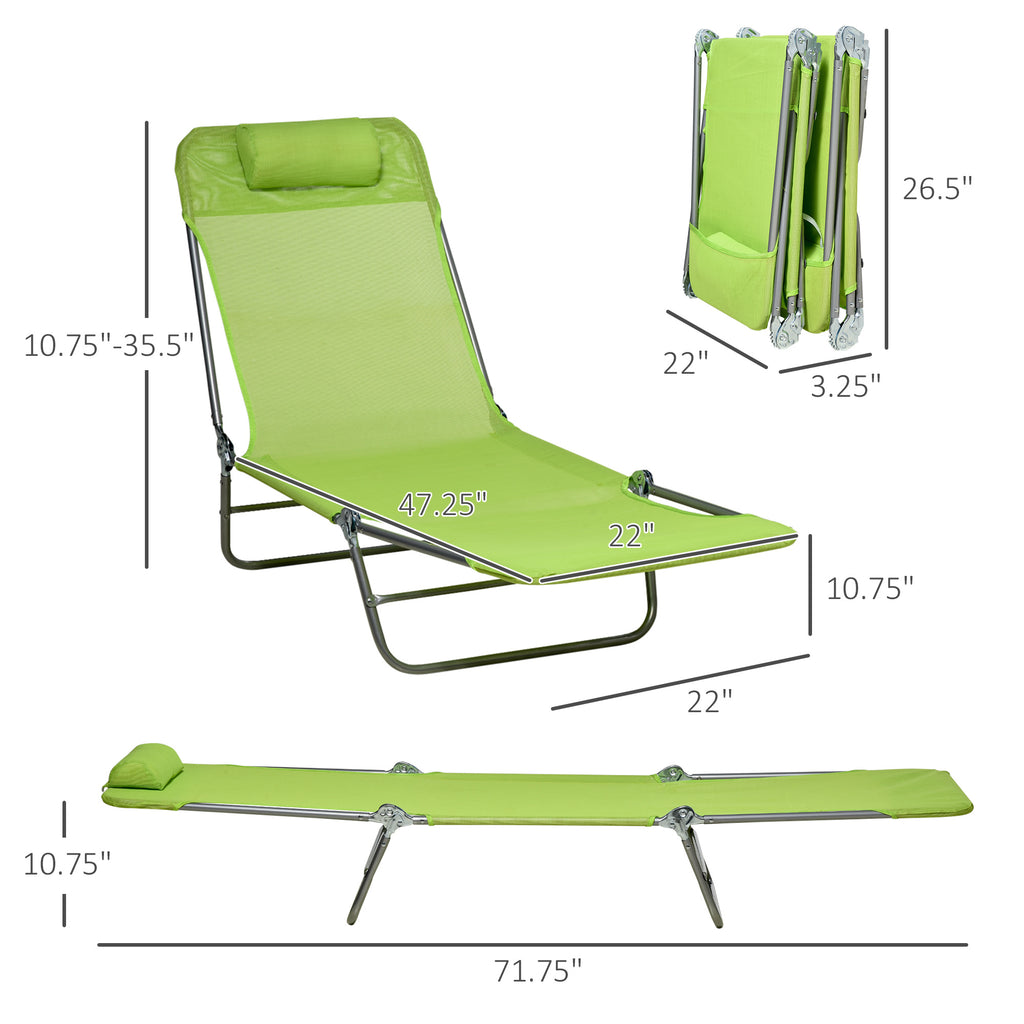 Leoglint 2 Piece Outdoor Chair Folding Chaise Lounge Chairs, Pool Sun Tanning Chairs, Outdoor Lounge Chairs with 6-Position Reclining Back, Breathable Mesh Seat, Headrest for Beach, Yard, Patio, Green