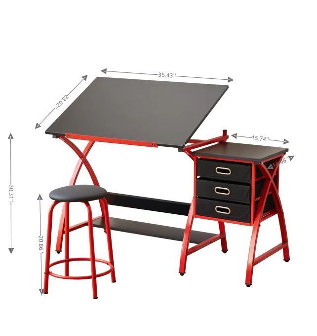 Leoglint Office desk drafting table red with stool