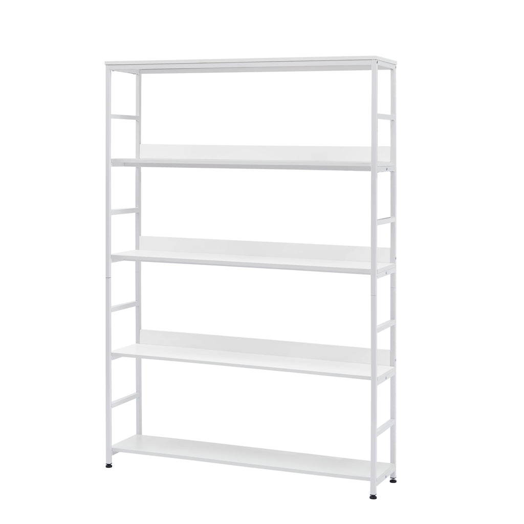 Leoglint [VIDEO] 5-Tier Home Office Bookcase Open Bookshelf Storage Large 5 Shelf Bookshelf Furniture with Metal Frame, White