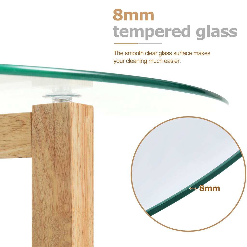 Leoglint [New Picture] ON-TREND Round Glass Coffee Table Modern Cocktail Table Easy Assembly with Tempered Glass Top & Sturdy Wood Base, Natural (OLD SKU: WF190112AAL)